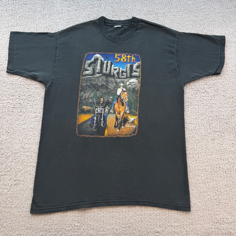Vintage 1998 Sturgis Black Hills 58th Motorcycle Rally T-Shirt Black L Eagle